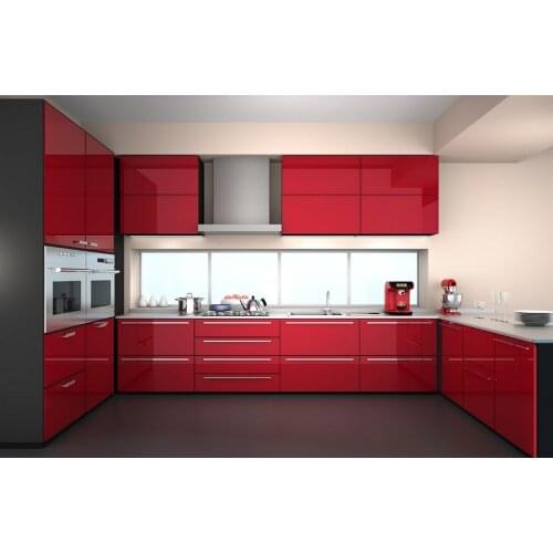 2017 new design design high gloss lacquer kitchen cabinets red color modern painted kitchen furnitures L1606089