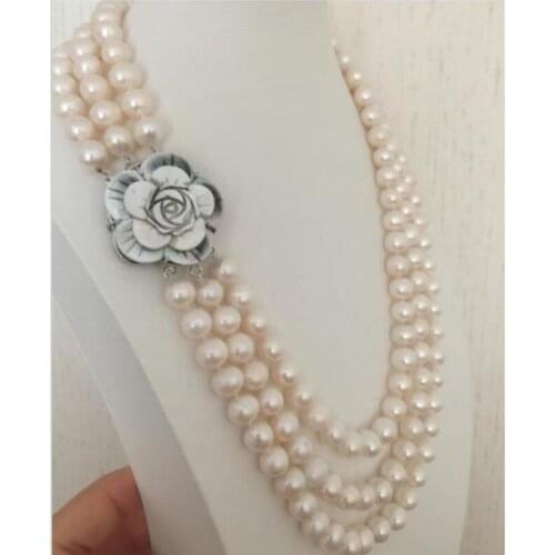 3 rows 9-10mm south sea round white pear necklace 18"19"20" 925silver