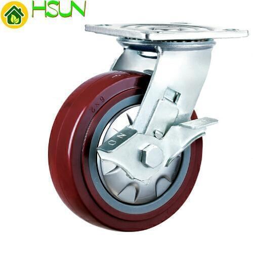 4/5/6/8 inch Heavy Duty Plastic Jujube PU Universal Side Brakes Anti-winding PU Round Bracers Truck Casters Bearing 430kg