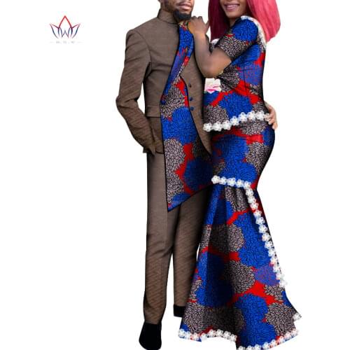 African Clothing for Lover Couple Clothes Mens Bazin Riche Suits Women Formal Dress Ankara Print Dashiki Party Costume WYQ702
