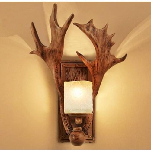 Antique Antler light Art Deco Carving LED nordic wooden wall light Attic Stairwell Hotel Cafe Hallway wall lights