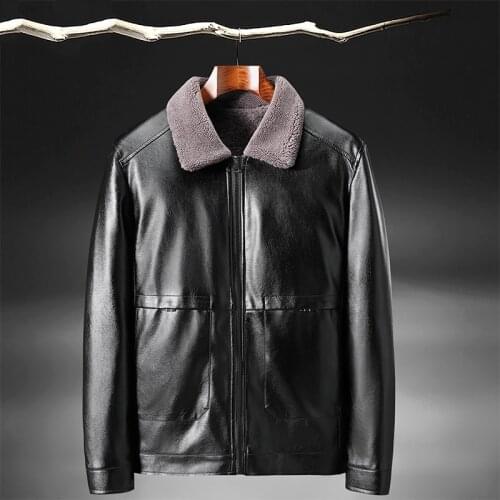 BROWON Winter Mens Clothing 2021 New Men PU Leather Jacket Men Padded and Velvet Casual Jacket Men Lapel Leather Coat for Men
