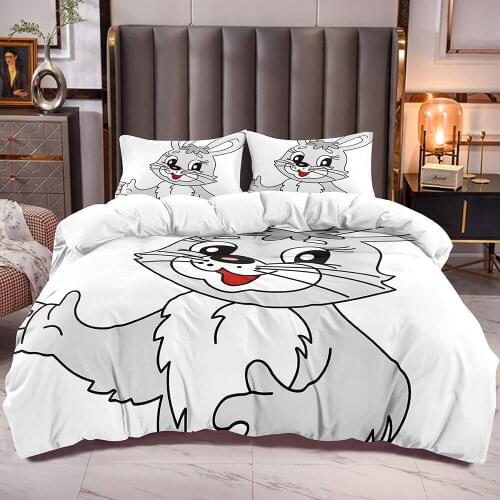 Kids Duvet Cover with 2 Pilloshames Cartoon Rabbit Print Comforter Cover Zipper Closure Inside Corner Ties Animal Theme Bedding