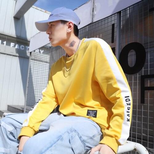 Mens Long Sleeve T-Shirt Spring Autumn Korean Version Slim Trend Round Neck Splicing Fashion Simple Comfortable New Hot Sale