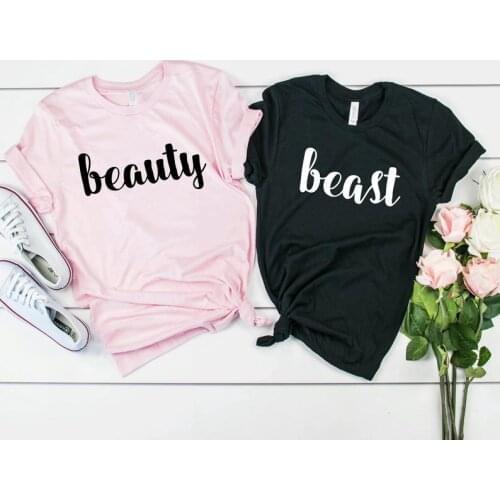 Skuggnas Beauty and The Beast Couples T-Shirt Valentines Couple t-shirts Couples Matching T-Shirt Beauty Beast Couples Clothing