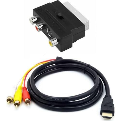 Hdmi-compatible To 3Rca Scart Two-In-One Adapter Cable 1.5M Hdmi-compatible Male S-Video To 3 Rca Av Audio Cable 3