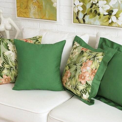 Green plants printed cotton cushion cover pillowcase retro lumbar pillow cover frill throw pillow backrest case