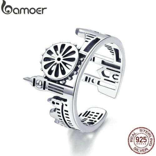 BAMOER High Quality 925 Sterling Silver London City Finger Ring British Building Rings for Women Cocktail Wedding Jewelry SCR474