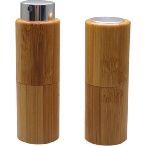 Creative Bamboo Perfume Bottle Empty Rotating Refillable Cosmetic Container Portable 10ML Spray Pump Bottle Packaging