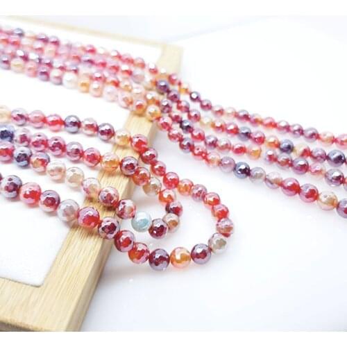 6mm-12mm Natural Gemstone Electroplating Red Color Agate Bead Round Faceted Beaded Bracelet Jewelry Making Wealth Healthy