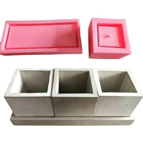 Square Flower Pot Pen Holder Cement Candlestick Molds Silicone Concrete Plant Planter Mould 3D Cake Decorating Mould