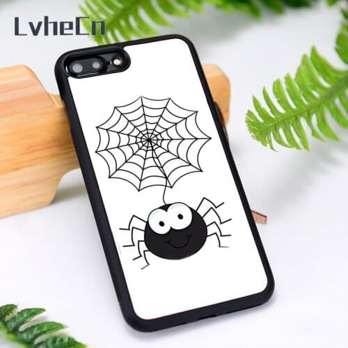 LvheCn Silicone Rubber Phone Case Cover for iPhone 6 6S 7 8 Plus X XS XR 11 12 Mini Pro Max spiders dangling from web