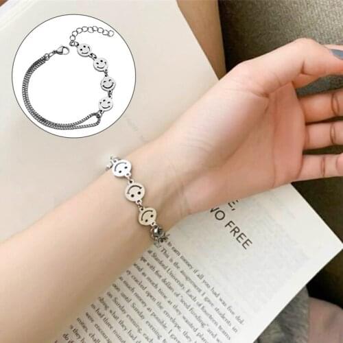 Sweet Smile Bracelet Face Bracelets Simple Bangles Ladies Round Jewellery Party Couple Trendy Silver Color Stainless Hip Hop