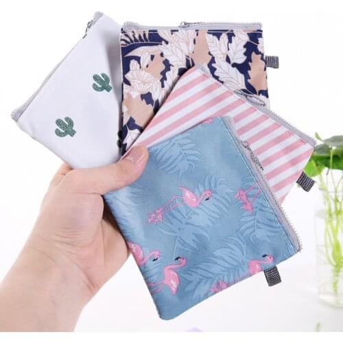 Cartoon Girls Diaper Sanitary Napkin Storage Bag Canvas Sanitary Pads Bags Coin Purse Jewelry Organizer Credit Card Pouch Case
