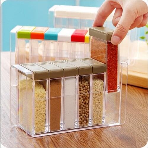 6 Pcs/Set Kitchen Seasoning Bottles Mini Salt BBQ Spice Jars with Slip Lid Simple Transparent Plastic Flavoring Storage Box