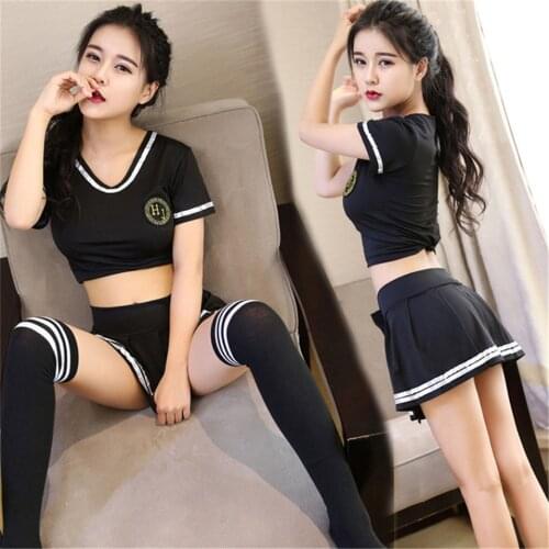2018 New Sexy Lingerie Hot Cosplay Student Uniform Lingerie Set Black Bra + Skirt Halloween Costume Outfit Sexy Women Costumes