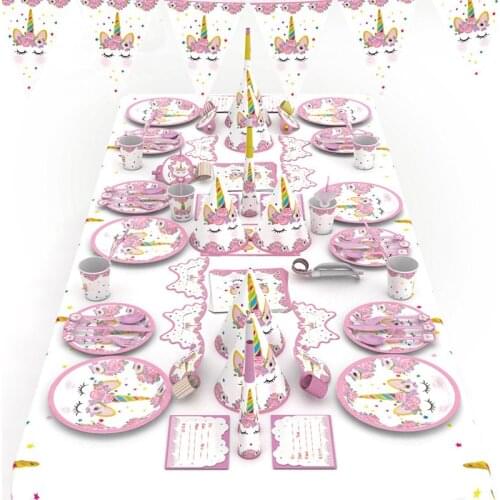 Unicorn Birthday Party Decoration Disposable Plates Tablecloth First Birthday Girl Party Baby Shower Unicornio Party Supplies