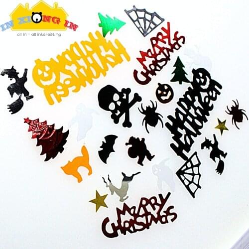 30g PVC Sequins for Christmas Halloween DIY Decor Witch Pumpkin Skull Santa Claus Tree Deer Paillettes Jewelry Making Stuff
