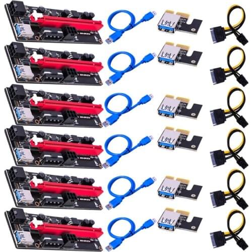 6Pcs Ver 009S USB 3.0 PCI-e Riser for GPU Mining PCIe PCI Express 1X 16X Extender Adapter Card SATA 15Pin to 6 Pin Power Cable