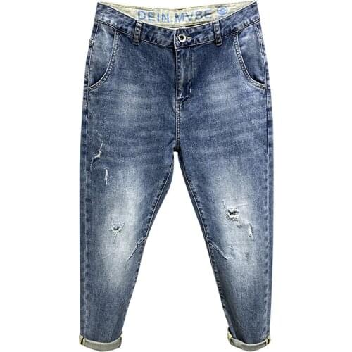 Ripped Jeans For Men Blue Stretch Mens Cropped Trousers Mens Harem Pants Denim Fashion Pockets Desinger Distressed Streetwear