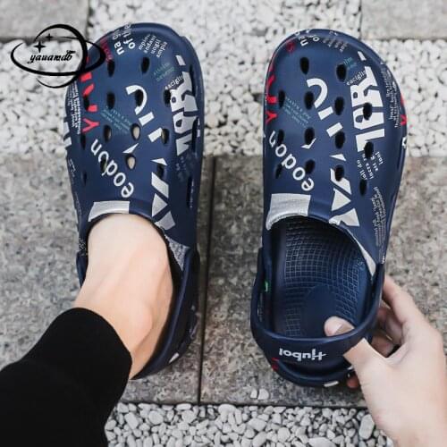 40-45 Mens Mules & Clogs Summer Croc Sandals Slip-On Print Breathable Classics Casual Beach Slippers Male Garden Shoes Hy27