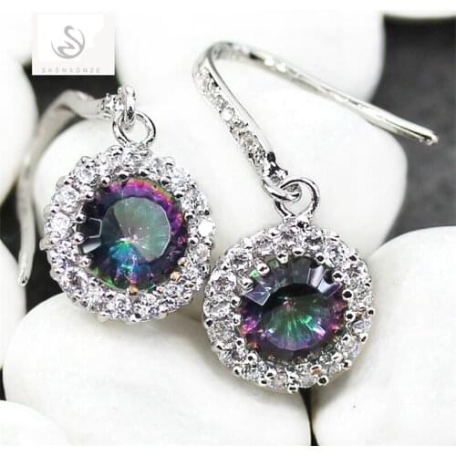 SHUNXUNZE Dangling Christmas Engagement Wedding Earrings For Women Gifts Rave Reviews Rainbow Cubic Zirconia Rhodium Plated R738