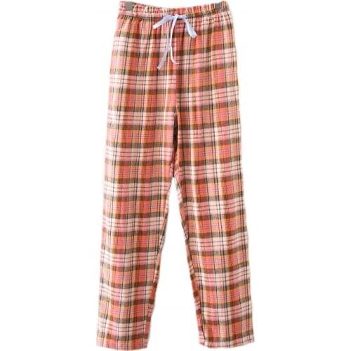 2021 Spring Autumn Women 100% Cotton sleeping bottoms Female plus size nighty trousers Ladies Thicken Loosen Plaid pajama pants