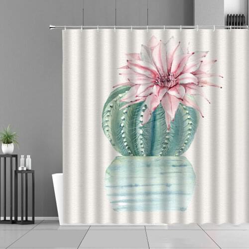 Tropical Plants Cactus Floral Shower Curtain Green Cactuss Print Waterproof Bathroom Curtains Home Decor Bath Screen With Hooks