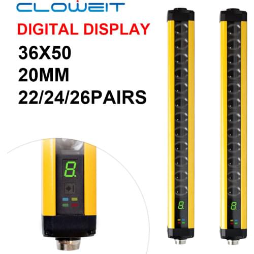 Longwe 24-Points 20mm Protect Infrared Safety Light Curtain 10m Area Digital Display Safe Photoelectric Sensor 50*36