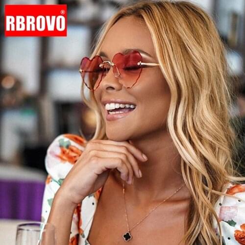 RBROVO Rimless Heart Sunglasses Women Luxury Brand Sun Glasses for Women Vintage Sunglasses Women Designer Lunette Soleil Homme