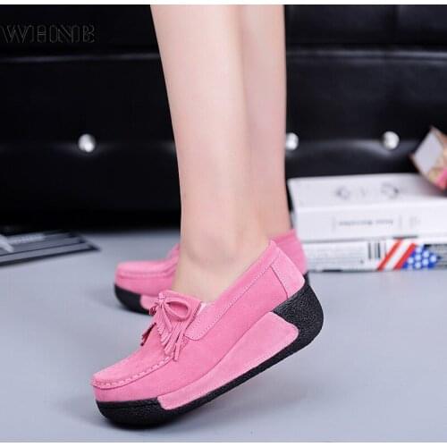 2021Women Flats Suede Womens Loafers Creepers Women Shoes Slip On Fringe Platform Shoes Women Casual Shoes Ladies