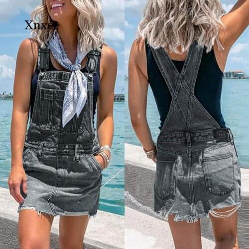 Camouflage Print Women Strap Mini Dress Casual Solid Front Pockets Denim Overalls Bib Dresses Fasion a Line Jeans Vestido Romper
