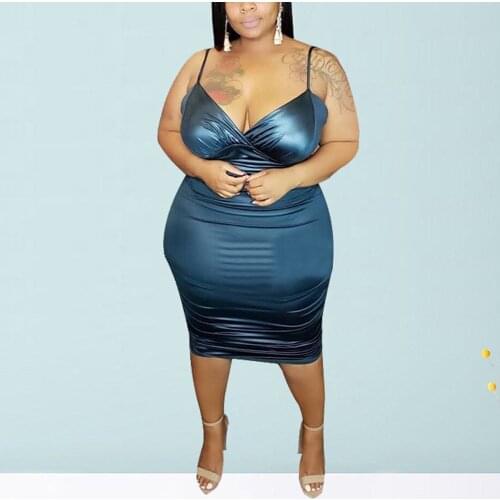 Women Sexy Bodycon Dress Big Size Spaghetti Strap V Neck Backless Mid Calf Elegant Evening Night Club Vestidos Dress Midi 2021