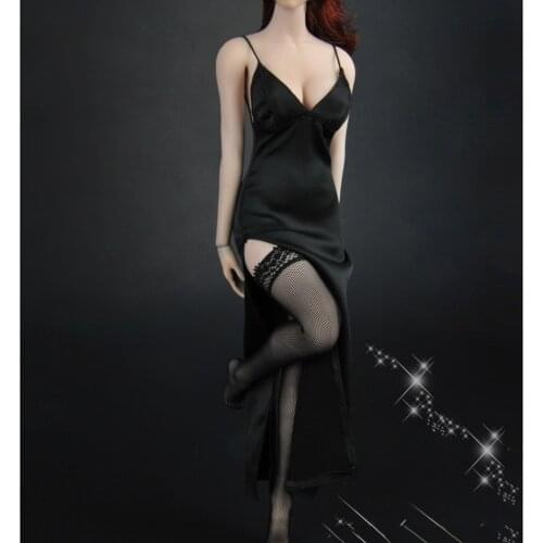 In Stock 1/6 scale Female Womens Party Gown Outfits sexy ZY5025 Deep V Black dress with socks for 12 inches soldier Figure Body