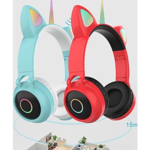 ZW-059 Cute Cat Ear Kids Headset Bluetooth Unicorn Headphones With LED Light Music Game Earphones for Girl Boy Gift Laptop