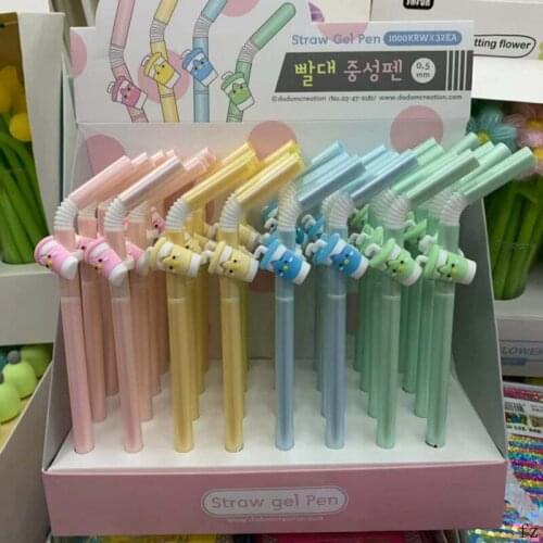 100 pcs Gel Pens Cartoon Drinking Straw Gel Pens Black Ink Gel-ink Pens for Writing Office School Supplies