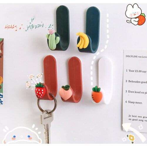 5Pcs Cartoon Fruit Wall Mounted Hooks Punch Free Multi Function Hold Rack Household Kitchen Bathroom Self Adhesive Holder