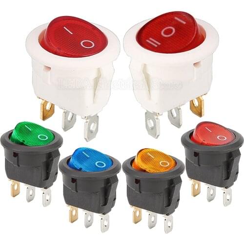 6Pcs KCD1-105N 16.5mm/23mm 12V 220V Round Rocker Dot Boat LED Light Toggle Push Button Switch SPST 3Pin ON/OFF Self-locking KCD1