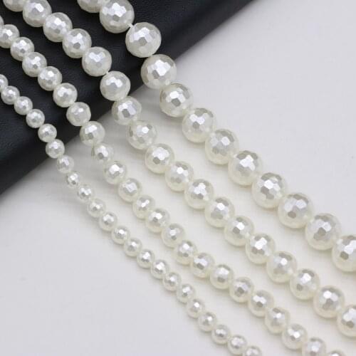Natural Shell Beads Necklace Accessories Faceted Round Shape White Color Shell Bead Charms for Jewelry Making Bracelet Earrings