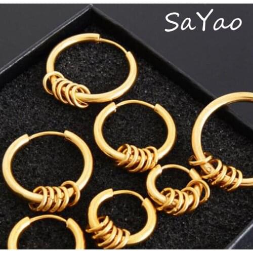 SaYao 2Piece Big Hoop Earrings Punk Love Round Circle Earring Stainless Steel Hoop Earring Jewelry for Women Wedding