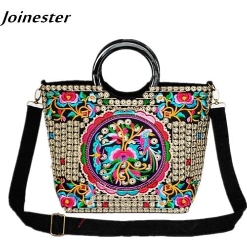 Floral Embroider Ladies Hand Bags Ethnic Tote Bag for Women Casual Wristlet Large Handbags Vintage Woman Shoulder Bags Purses
