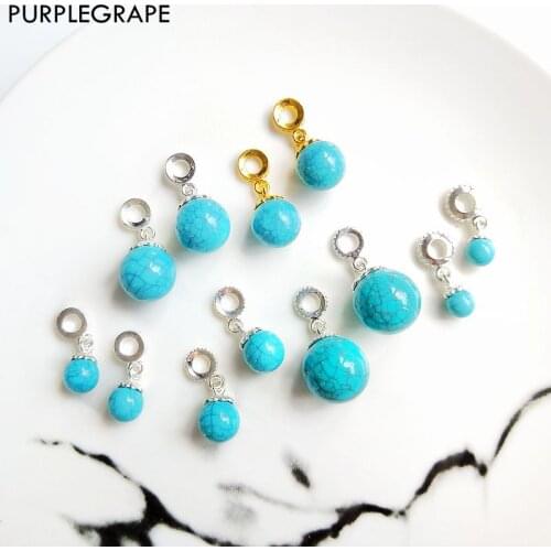 DIY Earrings Accessories Jewelry Beads Pendant Handmade Fashion Alloy Vintage Resin Imitation Blue Turquoise 4pcs PURPLEGRAPE