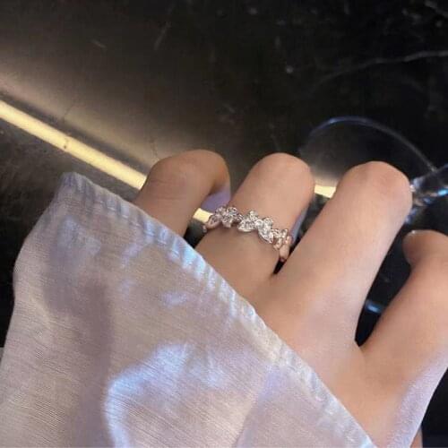 Elegant Crystal Butterfly Rings Female Korean Simple Rhinestone Casual Ring Index Finger Opening Ring for Women Accessorise