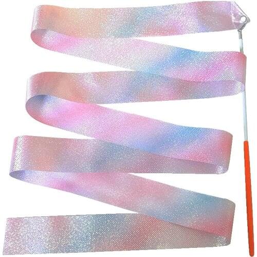 2M Flashing Star Gym Ribbons Dance Ribbon Rhythmic Art Gymnastics Ballet Streamer Twirling Rod Rainbow Stick Training