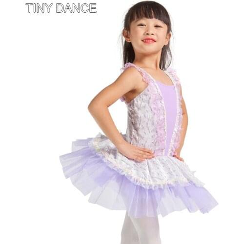Ready to Ship Kids Lilac Ballet Dance Tutu Spandex Bodice Lace Leotard Dress Performance Costume Girls Dancewear 15303