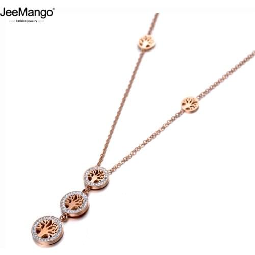 JeeMango Original Design Stainless Steel Tree Charm Choker Necklaces Bohemia CZ Crystal Pendant Necklace For Women Girls JN20006
