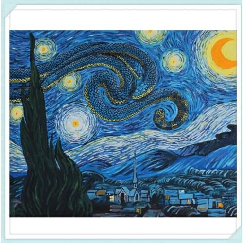 Snake in Van Gogh Starry night,DIY Diamond Painting Gift Head All Sticker Drill Diamond Embroidery 5d Mosaic Round beads ZC191