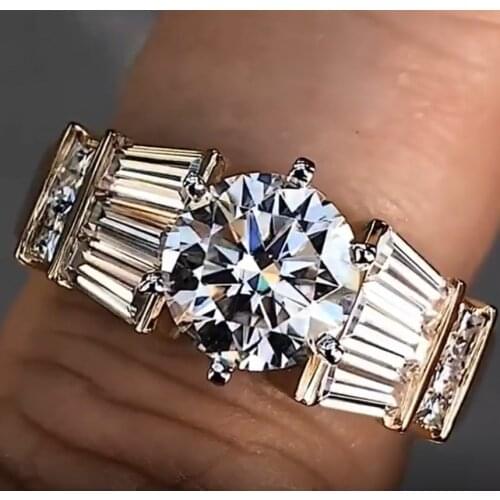 Classical Fashion Jewelry 925 Sterling Silver Round Shape AAAAA Cubic Zirconia Sparkling Party Women Wedding Band Ring For Lover