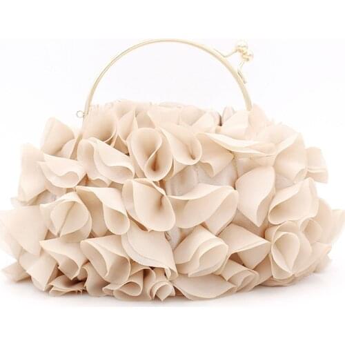 Trendy Flower Clutch Dressy Wedding Bride Evening Bag with Shoulder Chain