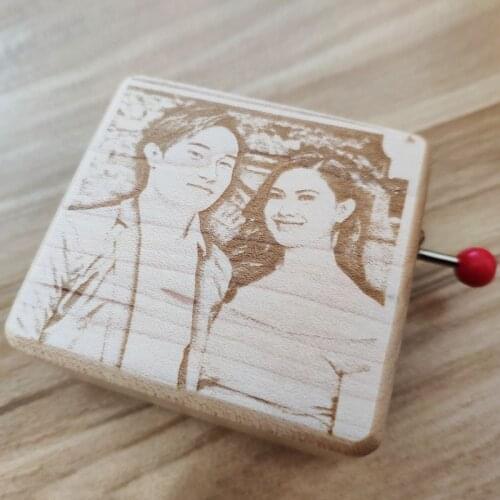 Handmade hand crank photo music box, custom engraved music box, anniversary personalized gift, unusual gift for girlfriend